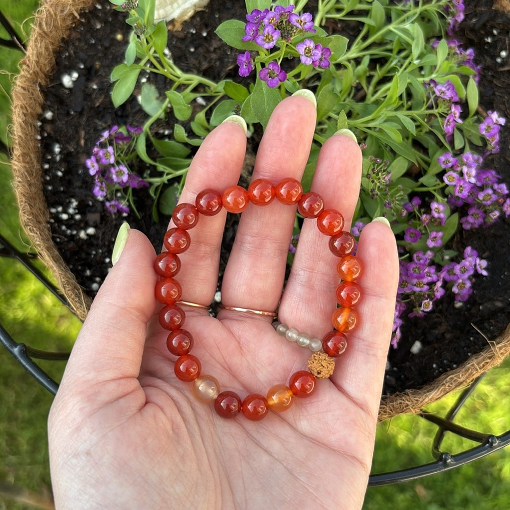 Carnelian Agate & Rudraksha 8mm